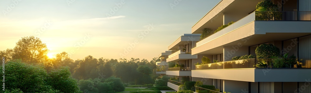 Poster luxury apartment complex featuring modern architecture in a sleek design.