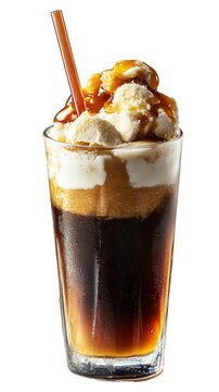 root beer float with ice cream, plastic straw, isolated, transparent, png, background, cutout