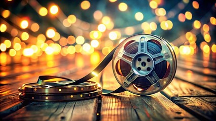 Bokeh Effect: Broken Cassette Tape, Magnetic Film, Audio Reel on Table