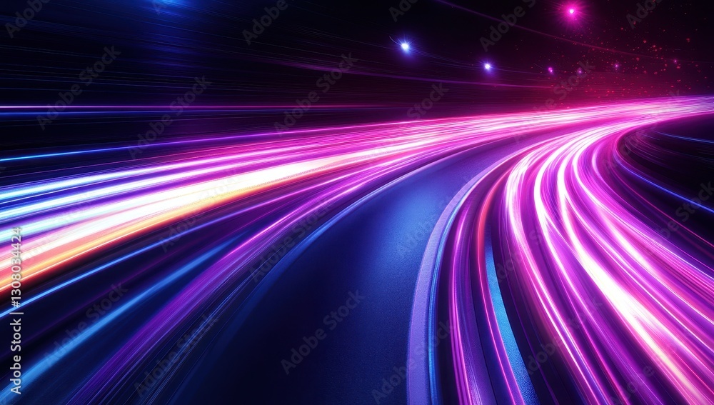 Aufkleber vibrant light trails in motion through a dark pathway with colorful glow from speeding vehicles and 