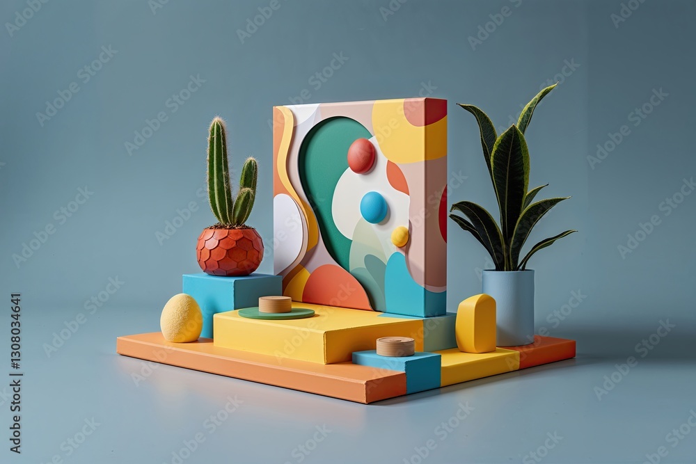 Poster creative 3d product display with artistic elements and distinctive arrangements