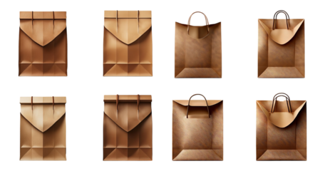 Elegant Brown Paper Bags Collection for Retail and Packaging Needs, PNG bundle collection, Isolated on Transparent Background