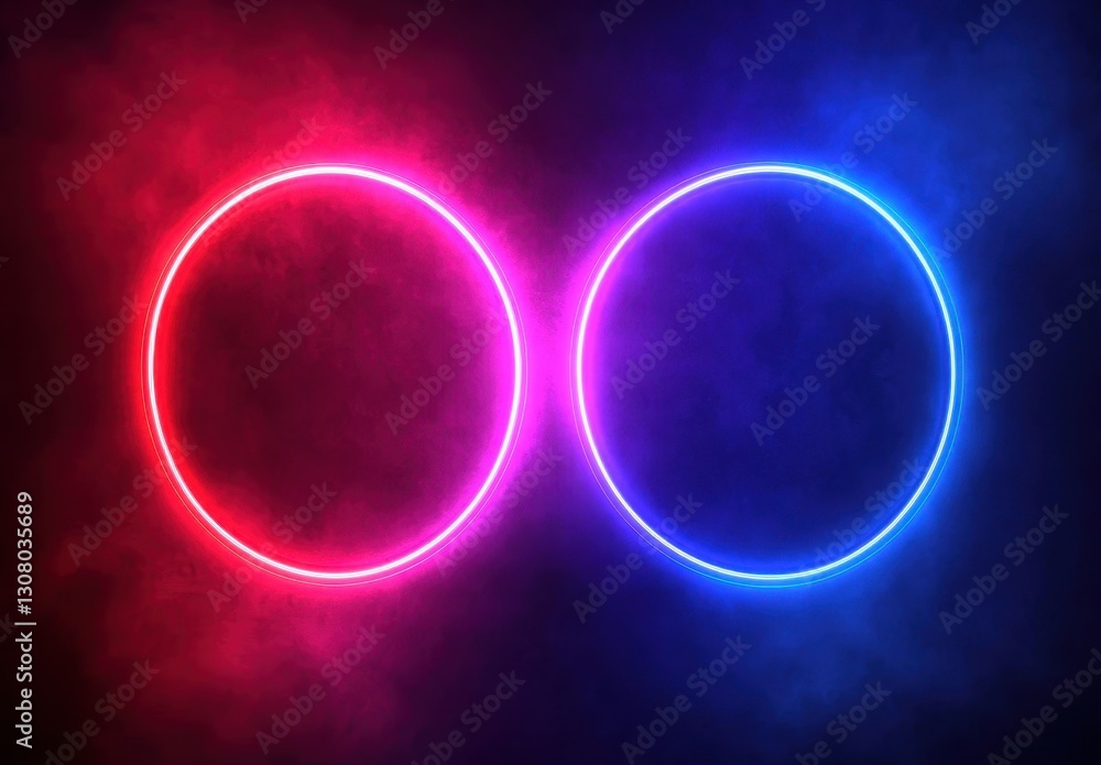 Aufkleber vibrant neon circles with colorful glow and smoky background for dynamic visual effects and creative