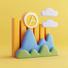 3D Visualization of Climate Change Impact with Rising Temperature Concept and Elements