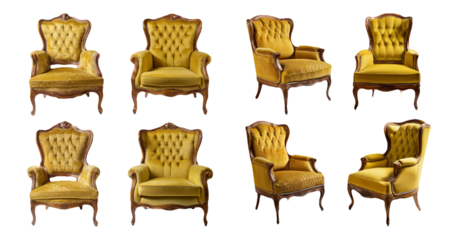 Luxurious vintage armchairs isolated on transparent background