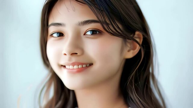 はにかんだような笑顔を浮かべる美しい若いアジア人女性