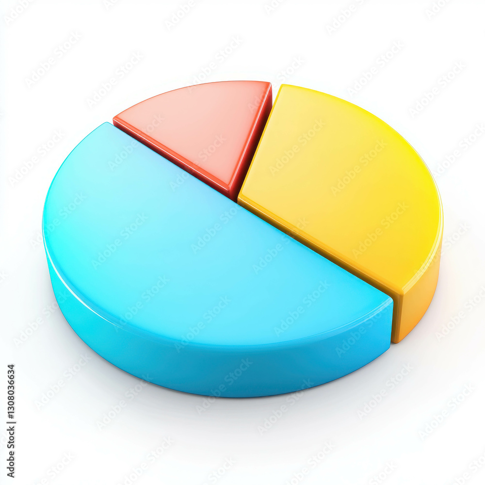 Poster 3d pie chart with colorful segments and highlighted growing section illustration