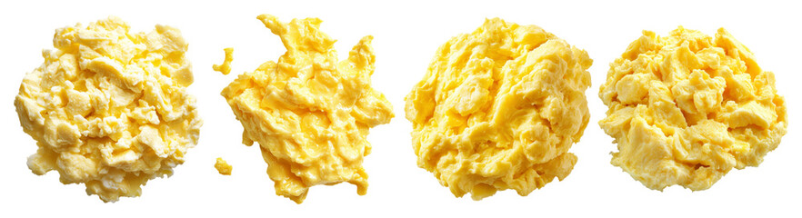 Freshly Cooked Scrambled Eggs on White Background for Breakfast Scene, PNG bundle collection, Isolated on Transparent Background
