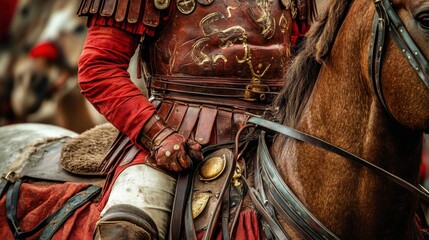 A soldier on horseback is prepared in full body armor