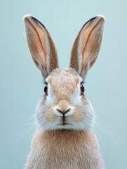 Obraz premium Close-up of a rabbit's face showing its soft fur and expressive features in a natural setting