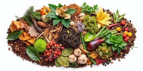 Fototapeta premium Botanical Compost Clipart: Eco-Friendly Gardening Illustrations for Sustainable Projects