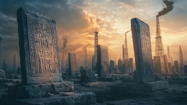 Ancient Law vs. Modern Oil: Hammurabi's Tablets Over Mesopotamian Ruins