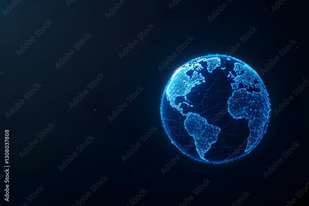 Poster futuristic wireframe globe a generative visualisation of the digital earth
