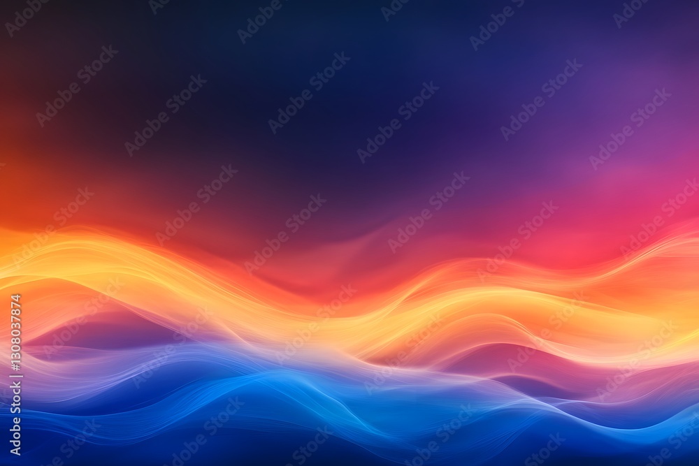Poster vibrant and glowing abstract gradient landscape with undulating waves of dynamic colors