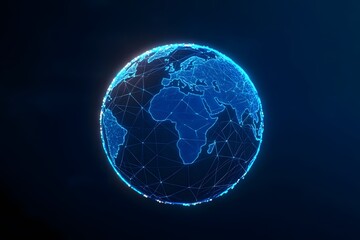Fototapeta premium Sleek Geometric Digital World Globe in Navy and Cyan Synthwave Inspired Generative Style