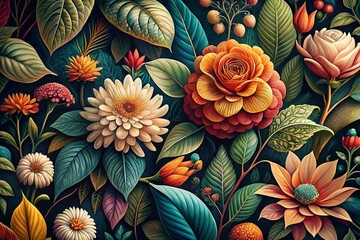 Fototapeta premium Botanical Illustration Texture Backdrop: Elegant Floral Design Elements for Print & Web