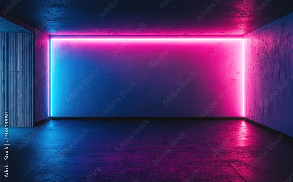 Poster vibrant neon lights in an empty room with dark concrete walls and colorful backlighting creating a m