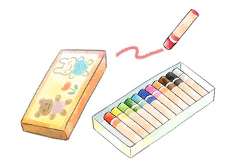 クレヨンの イラスト　手描き　水彩風
