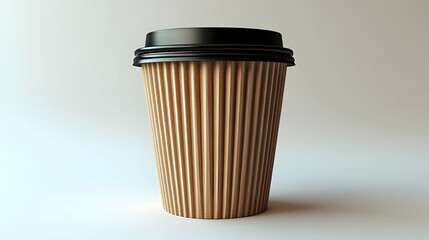 3D Render of a Fluted Paper Coffee Cup with Black Lid