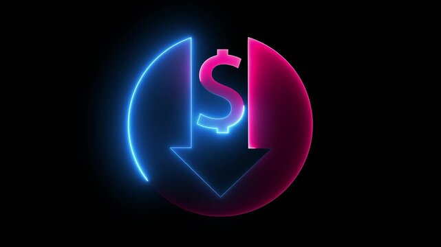 Business loss. Cash with down arrow stocks graph, concept of financial crisis, market fall. Cost reduction. Money symbol with down arrow. dollar sign loss direction graph.