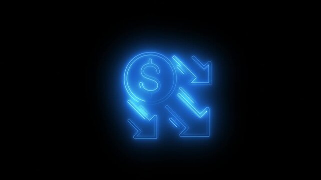 Business loss. Cash with down arrow stocks graph, concept of financial crisis, market fall. Cost reduction. Money symbol with down arrow. dollar sign loss direction graph.