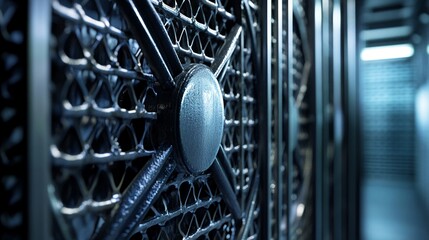 Industrial fan behind metal grate usage