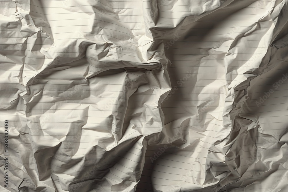 Poster crumpled notebook paper texture with deep wrinkles and strong shadows for creative backgrounds and d