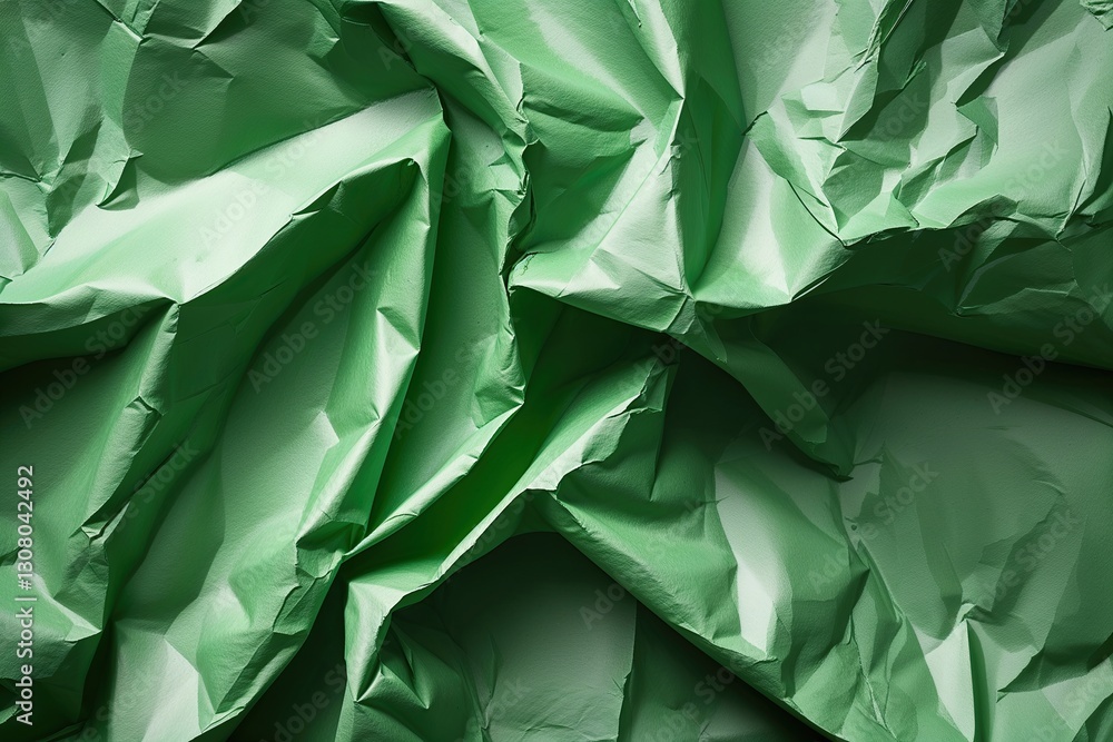 Poster textured crumpled green notebook paper background with prominent folds and soft shadows for custom d