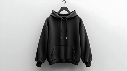 Black Hoodie Mockup 3D Render on Hanger -  Minimalist Clothing Design Template