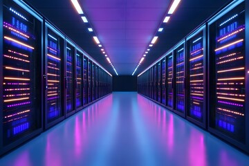 Futuristic Digital Library with Glowing Data Streams and Minimalist Architecture