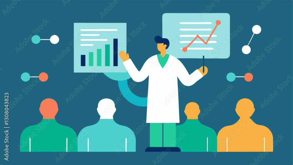 Poster research presentation a scientist presenting findings on genetic research to an audience equipped wi