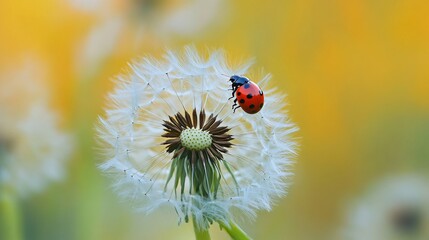 Vibrant dandelion and ladybird image