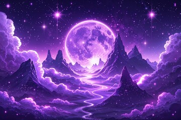 Obraz premium Celestial Purple Dreamscape Art with Sparkle and Ethereal Effects
