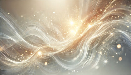 Gold and White Abstract Waves with Sparkling Lights and Elegant Flowing Design