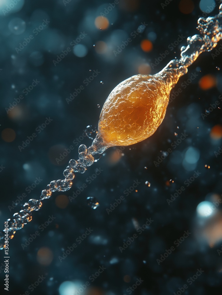 Poster close-up of a liquid drop of water creating ripples on a calm surface in a serene environment
