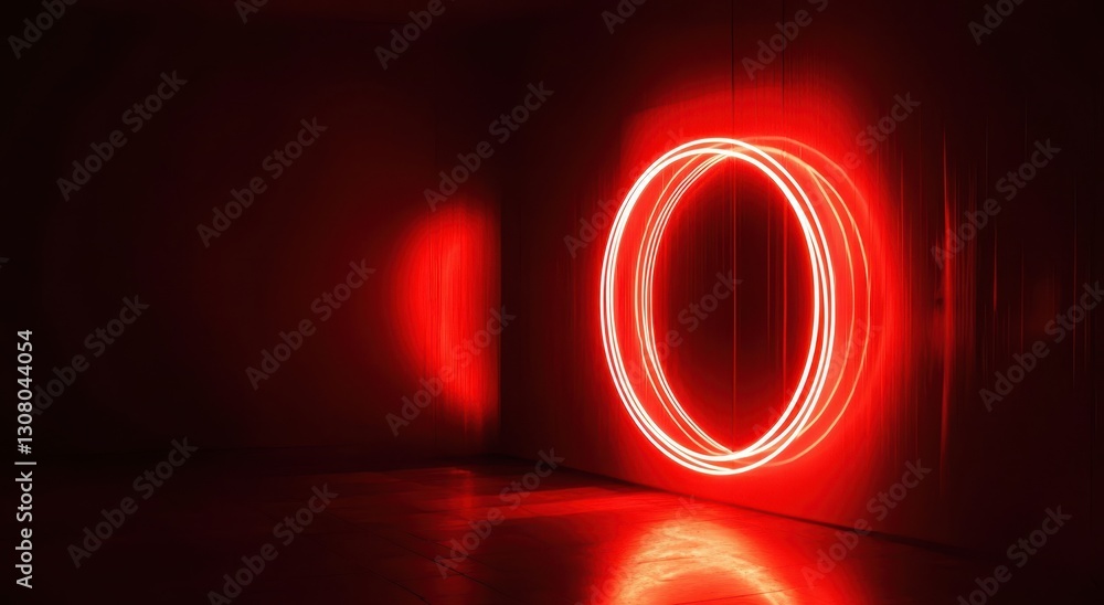 Poster vibrant red circular light trail in dark minimalist space creating a dynamic and modern ambience for