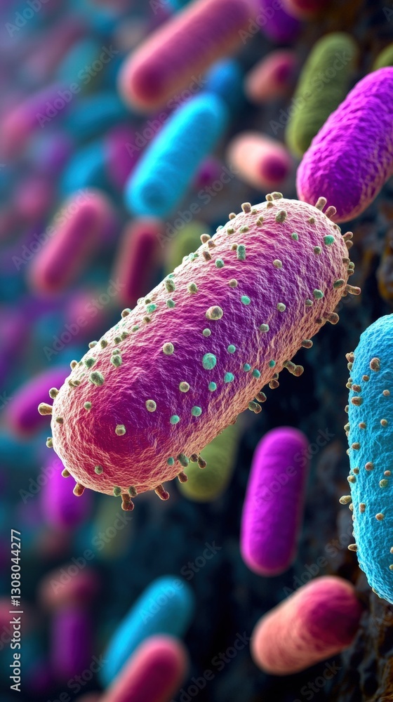 Poster highly detailed image of a pathogen cell under microscope showing intricate structure and design