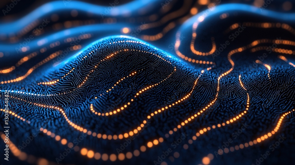 Poster abstract data flow visualization, network of glowing points, digital wave patterns