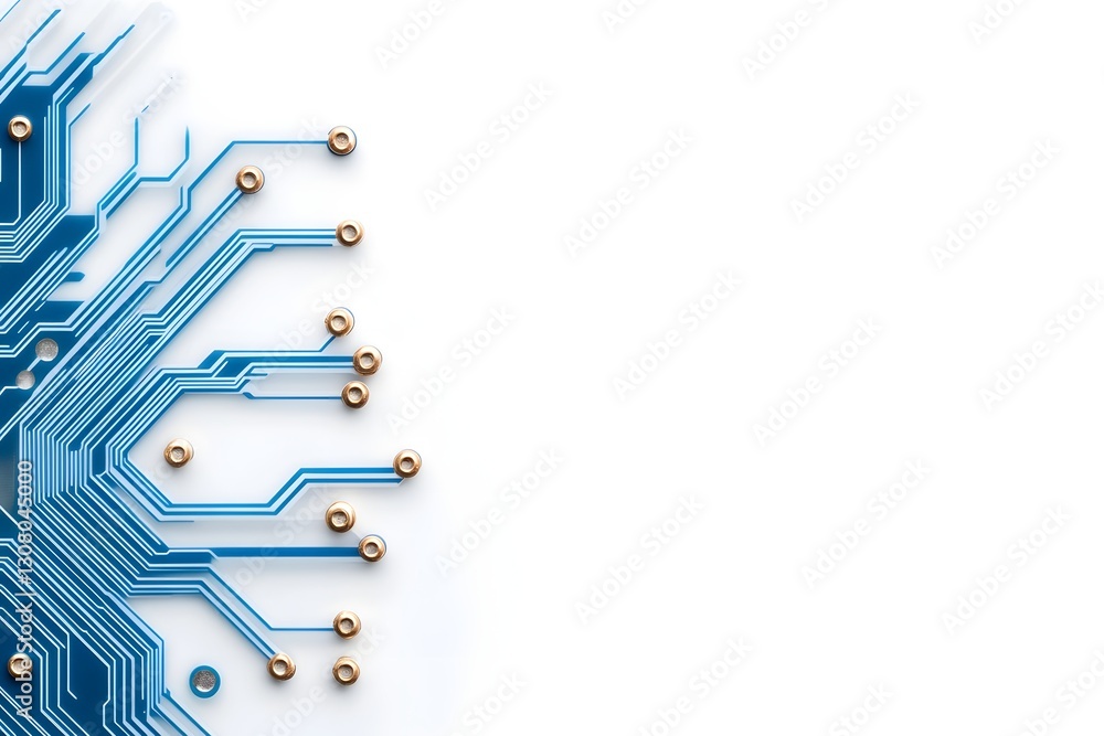 Poster intricate abstract technology circuit diagram on minimalist white background