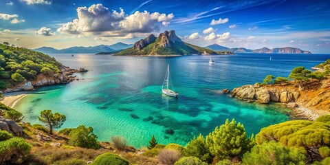 Capraia & Gorgona Islands Panoramic View: Tuscan Archipelago Sailboat & Corsica Coastline