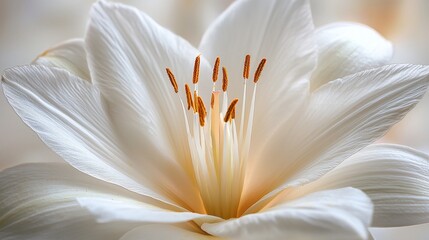 Close-up white lily flower stamens