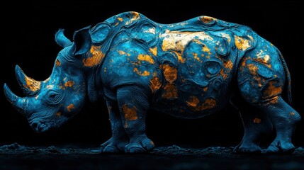 Fototapeta premium Majestic rhinoceros standing proudly in its natural habitat amidst lush green grass and trees