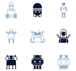 Set of vector icons of robots with white background