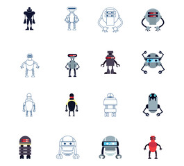 Set of vector icons of robots with white background