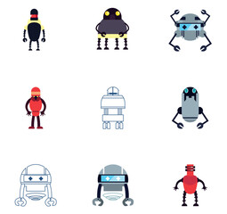 Set of vector icons of robots with white background