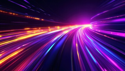 Fototapeta premium Vivid Light Trails Creating Energetic Motion in a Dark Background with Striking Colors of Purple, Blue, and Orange for Abstract Visuals