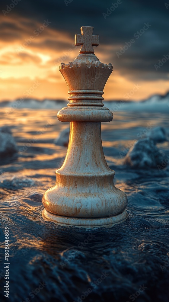 Aufkleber artistic chess piece half submerged in water reflecting surroundings and creating unique visual