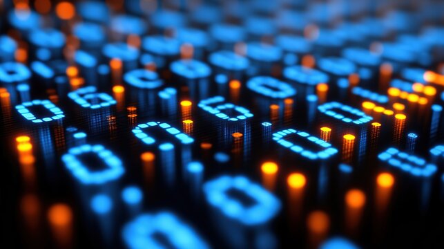Abstract digital binary code matrix with glowing numbers