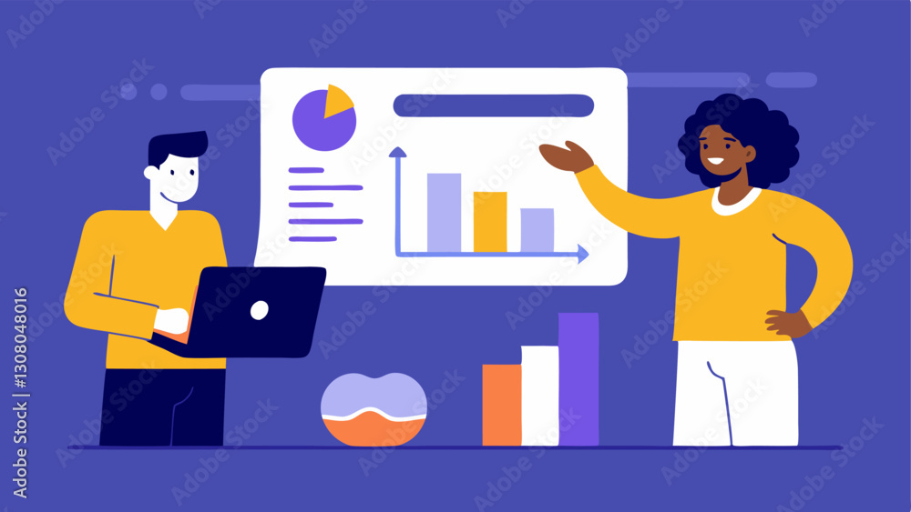 Poster seo report an image of the spet presenting an seo report with charts and statistics to a client illu