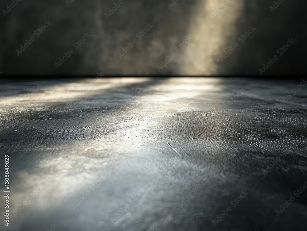 Poster a close-up view of a lightly textured concrete floor with subtle shine and soft light creating strik